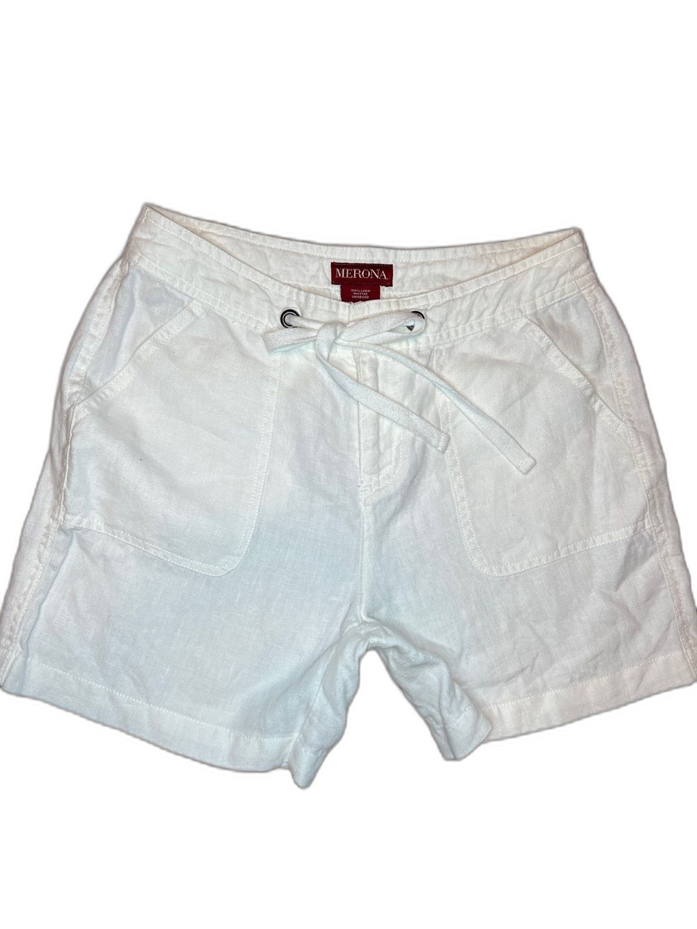 Merona White Drawstring Linen-Blend Athletic Shorts size 2 Fit 1